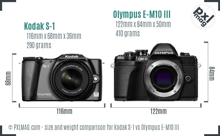 Kodak S-1 vs Olympus E-M10 III size comparison