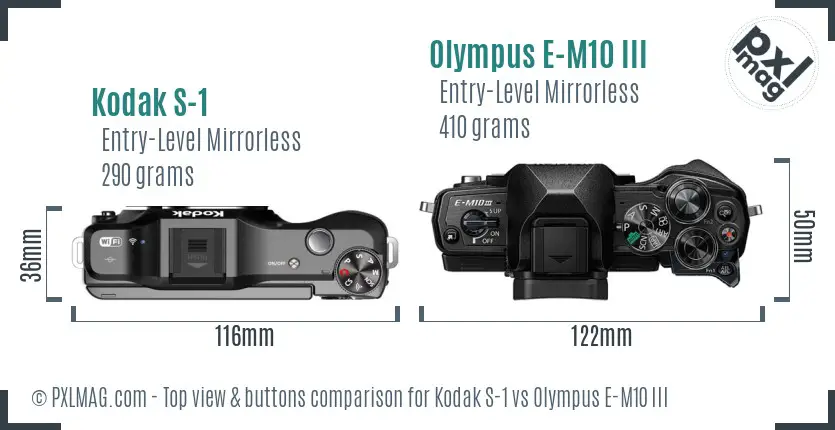 Kodak S-1 vs Olympus E-M10 III top view buttons comparison