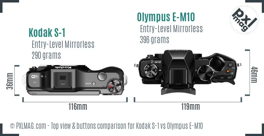 Kodak S-1 vs Olympus E-M10 top view buttons comparison