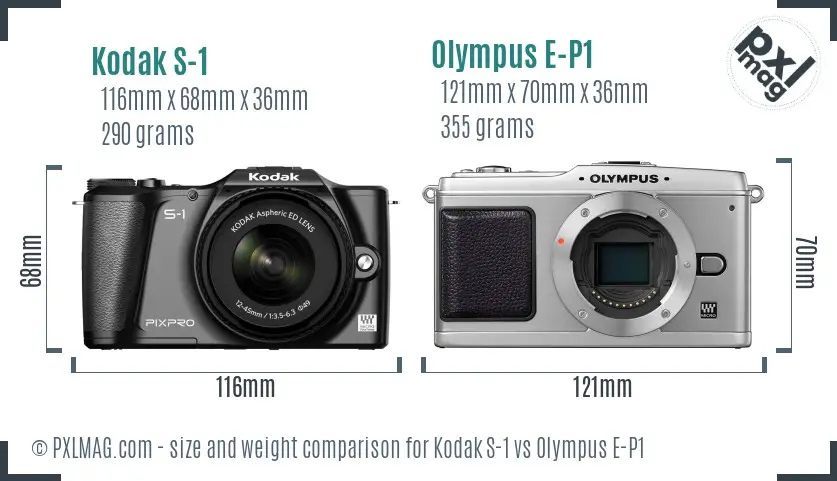 Kodak S-1 vs Olympus E-P1 size comparison