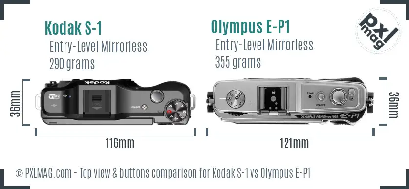 Kodak S-1 vs Olympus E-P1 top view buttons comparison