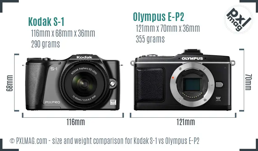 Kodak S-1 vs Olympus E-P2 size comparison