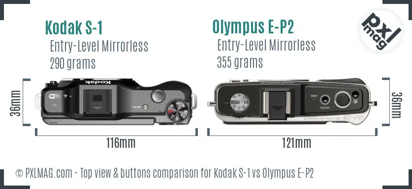 Kodak S-1 vs Olympus E-P2 top view buttons comparison