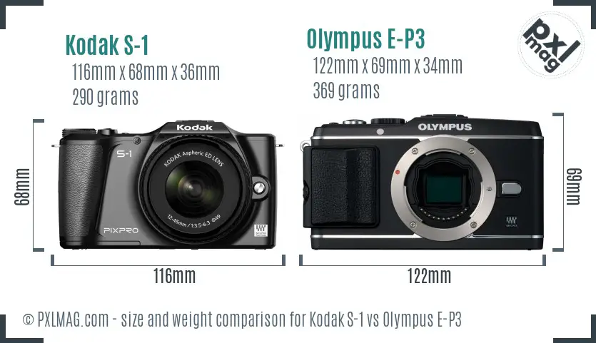 Kodak S-1 vs Olympus E-P3 size comparison