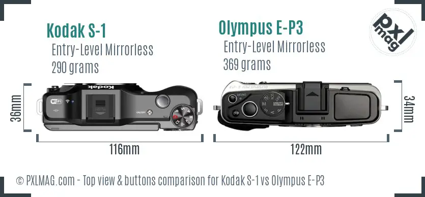 Kodak S-1 vs Olympus E-P3 top view buttons comparison
