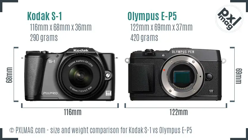 Kodak S-1 vs Olympus E-P5 size comparison