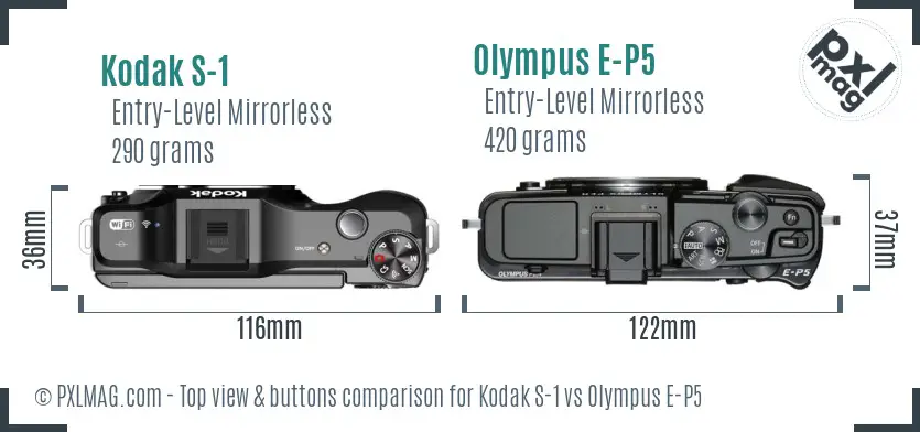 Kodak S-1 vs Olympus E-P5 top view buttons comparison
