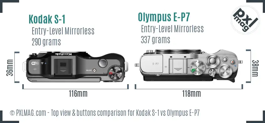 Kodak S-1 vs Olympus E-P7 top view buttons comparison