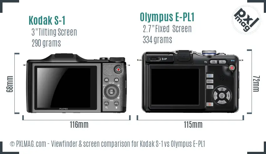 Kodak S-1 vs Olympus E-PL1 Screen and Viewfinder comparison