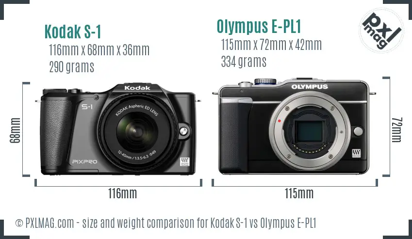 Kodak S-1 vs Olympus E-PL1 size comparison
