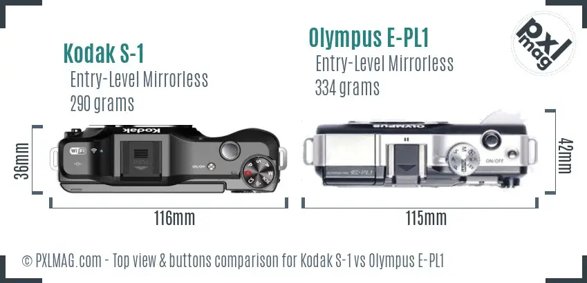 Kodak S-1 vs Olympus E-PL1 top view buttons comparison