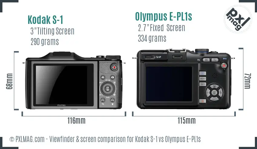 Kodak S-1 vs Olympus E-PL1s Screen and Viewfinder comparison