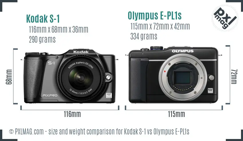 Kodak S-1 vs Olympus E-PL1s size comparison