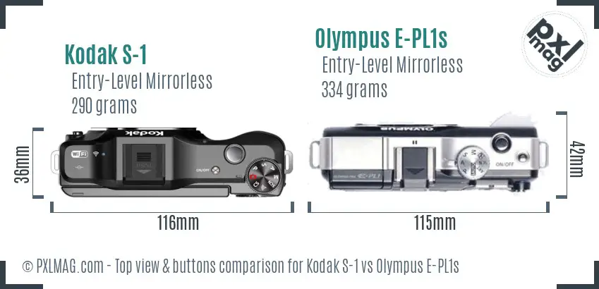 Kodak S-1 vs Olympus E-PL1s top view buttons comparison