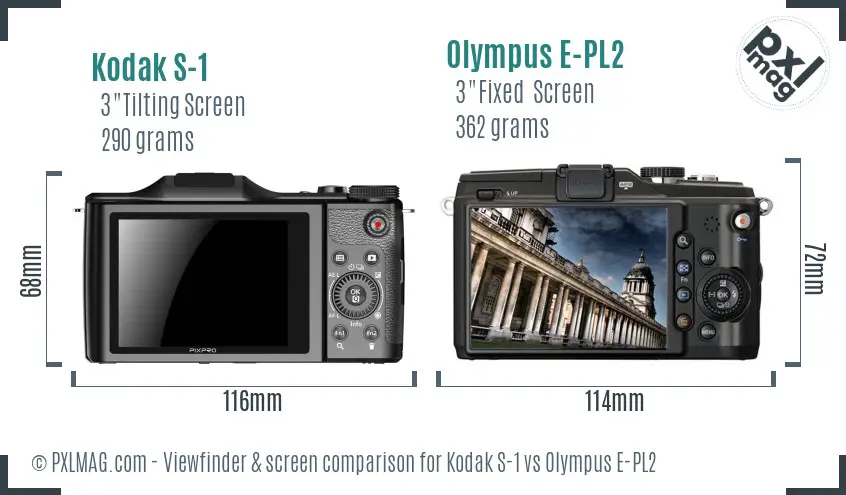 Kodak S-1 vs Olympus E-PL2 Screen and Viewfinder comparison