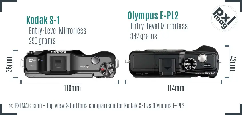Kodak S-1 vs Olympus E-PL2 top view buttons comparison