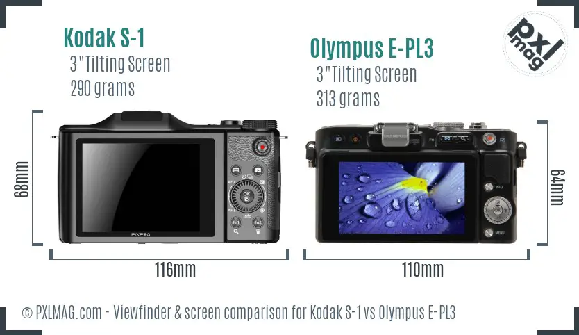 Kodak S-1 vs Olympus E-PL3 Screen and Viewfinder comparison