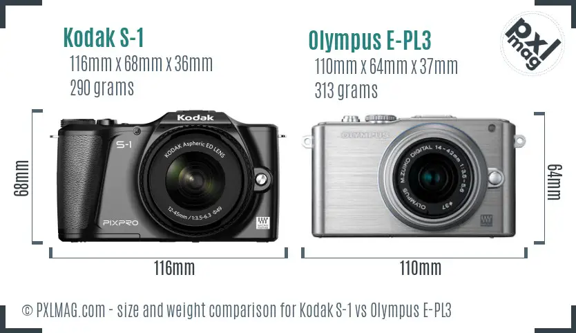 Kodak S-1 vs Olympus E-PL3 size comparison