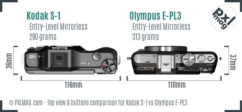 Kodak S-1 vs Olympus E-PL3 top view buttons comparison