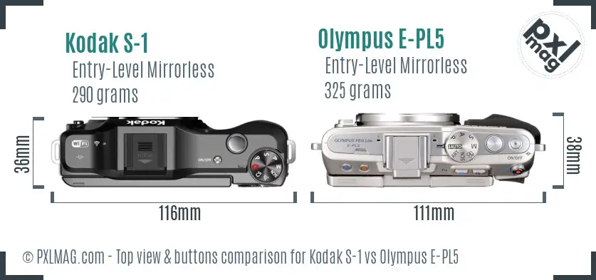 Kodak S-1 vs Olympus E-PL5 top view buttons comparison Kodak S-1 vs Olympus E-PL5 top view buttons comparison