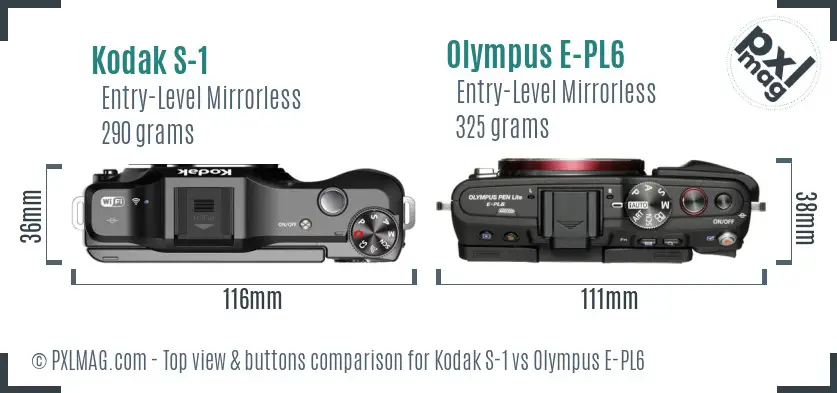 Kodak S-1 vs Olympus E-PL6 top view buttons comparison Kodak S-1 vs Olympus E-PL6 top view buttons comparison