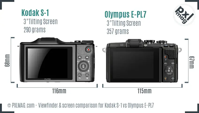 Kodak S-1 vs Olympus E-PL7 Screen and Viewfinder comparison