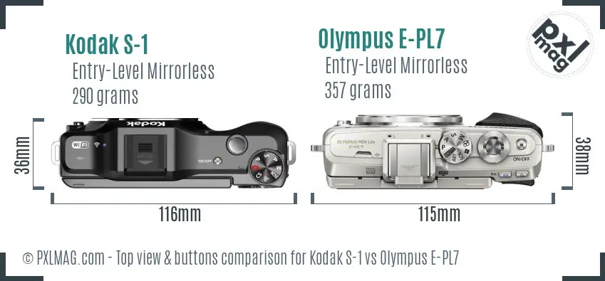 Kodak S-1 vs Olympus E-PL7 top view buttons comparison