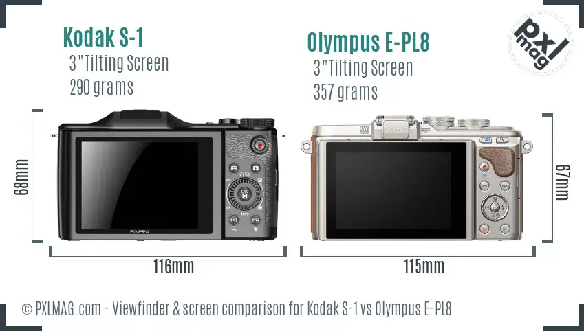 Kodak S-1 vs Olympus E-PL8 Screen and Viewfinder comparison