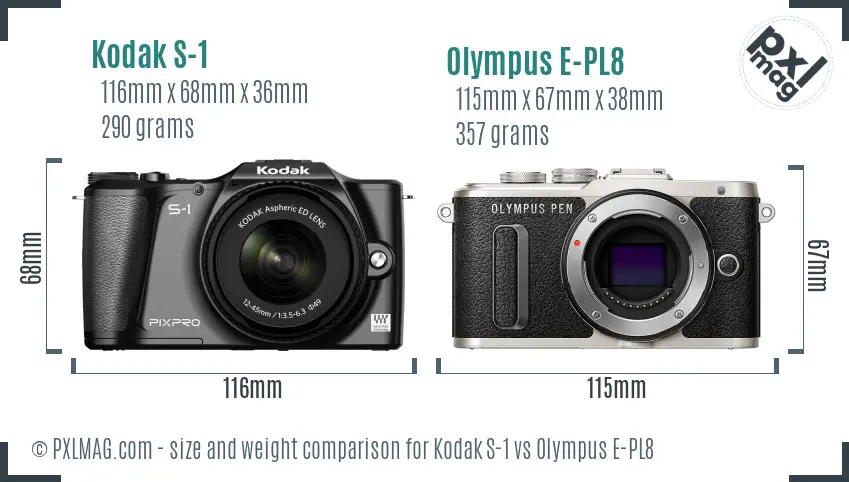 Kodak S-1 vs Olympus E-PL8 size comparison