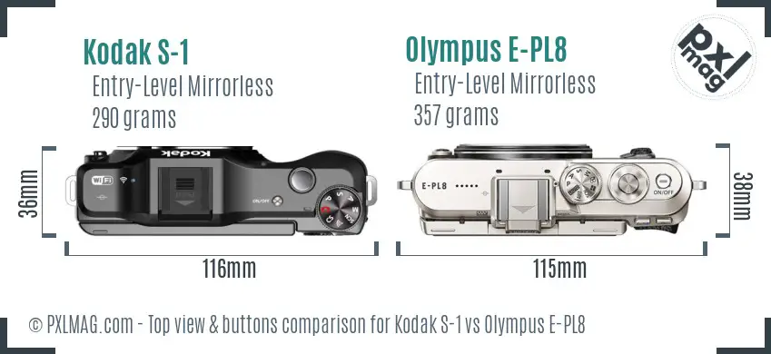 Kodak S-1 vs Olympus E-PL8 top view buttons comparison