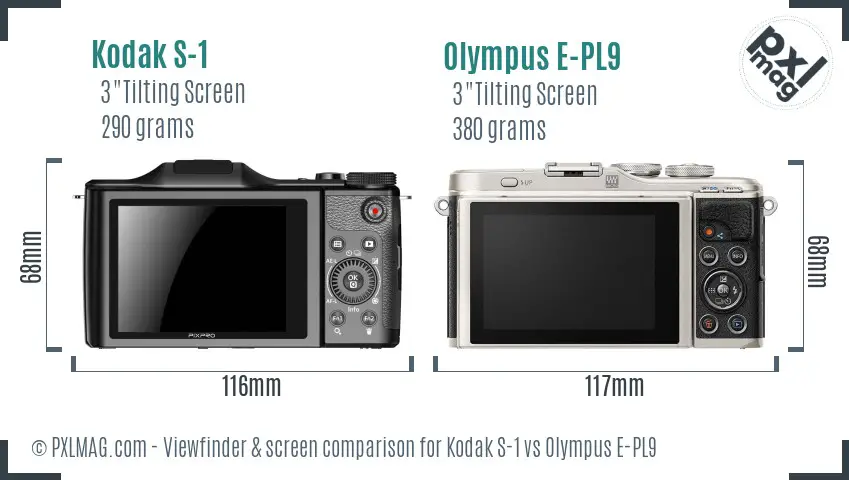 Kodak S-1 vs Olympus E-PL9 Screen and Viewfinder comparison