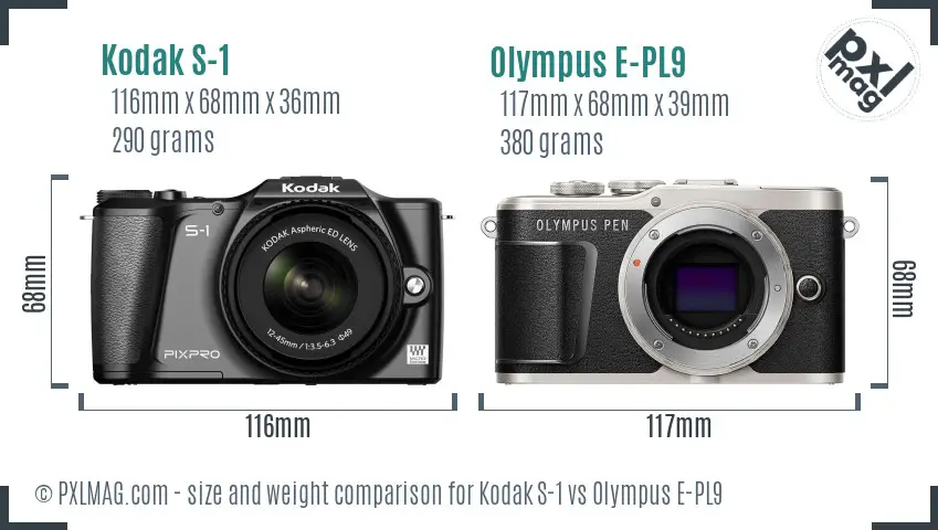 Kodak S-1 vs Olympus E-PL9 size comparison