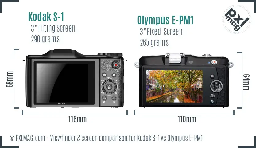 Kodak S-1 vs Olympus E-PM1 Screen and Viewfinder comparison