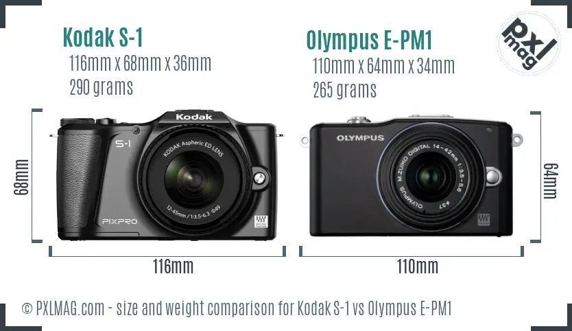 Kodak S-1 vs Olympus E-PM1 size comparison