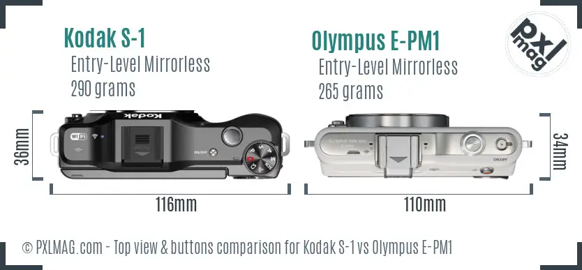 Kodak S-1 vs Olympus E-PM1 top view buttons comparison