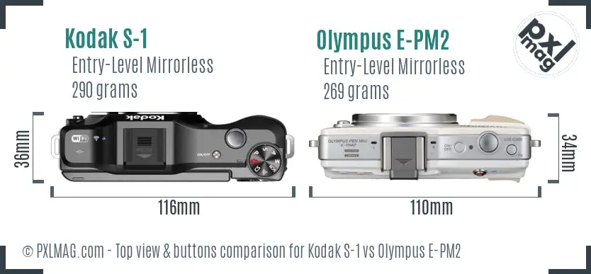 Kodak S-1 vs Olympus E-PM2 top view buttons comparison Kodak S-1 vs Olympus E-PM2 top view buttons comparison