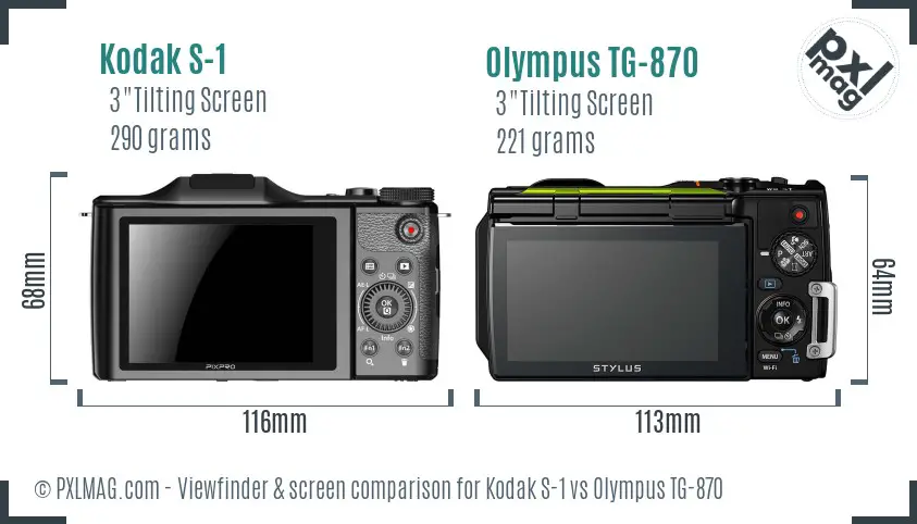 Kodak S-1 vs Olympus TG-870 Screen and Viewfinder comparison