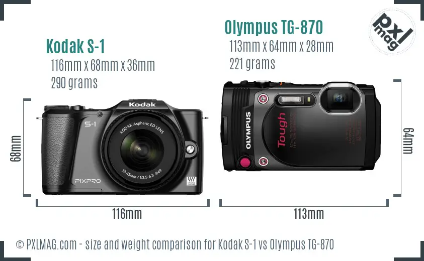 Kodak S-1 vs Olympus TG-870 size comparison