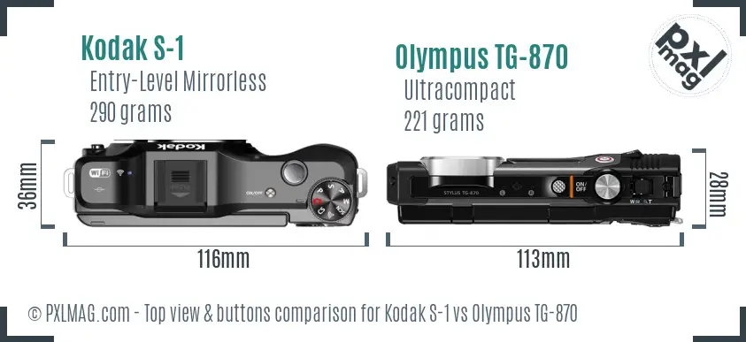 Kodak S-1 vs Olympus TG-870 top view buttons comparison