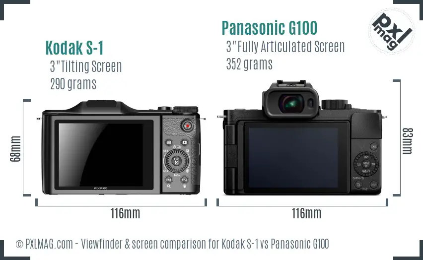 Kodak S-1 vs Panasonic G100 Screen and Viewfinder comparison