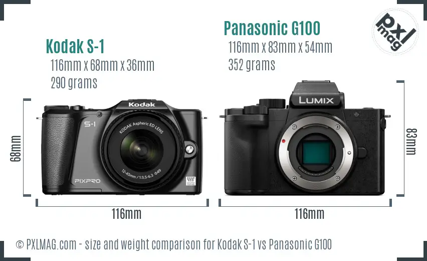 Kodak S-1 vs Panasonic G100 size comparison
