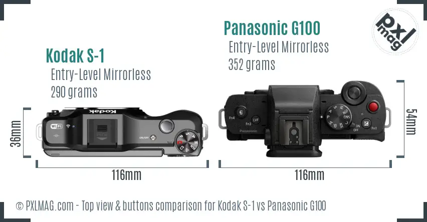 Kodak S-1 vs Panasonic G100 top view buttons comparison