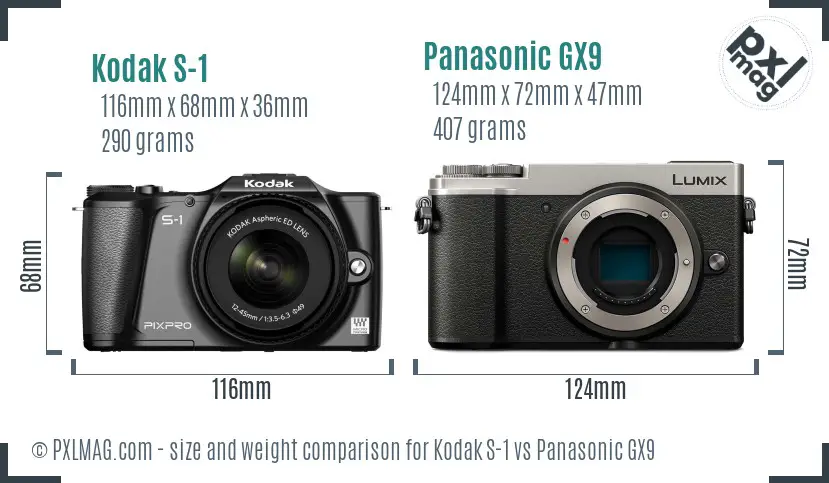 Kodak S-1 vs Panasonic GX9 size comparison