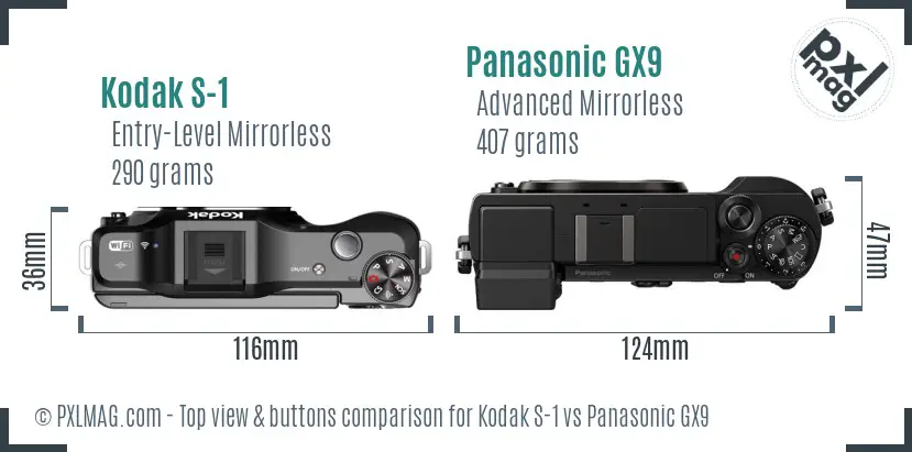 Kodak S-1 vs Panasonic GX9 top view buttons comparison