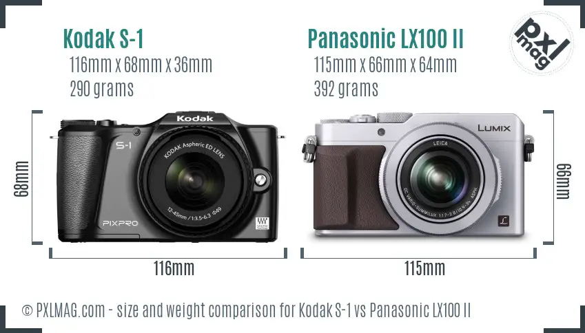 Kodak S-1 vs Panasonic LX100 II size comparison