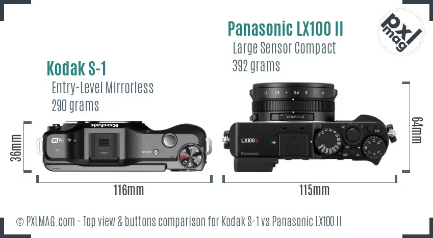 Kodak S-1 vs Panasonic LX100 II top view buttons comparison