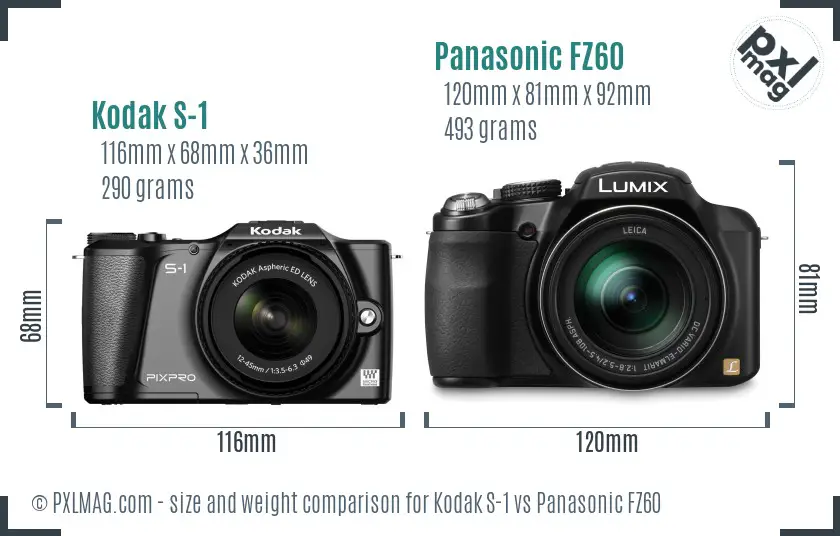 Kodak S-1 vs Panasonic FZ60 size comparison