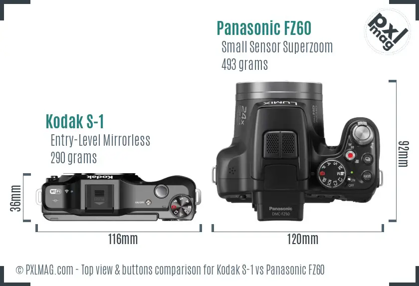 Kodak S-1 vs Panasonic FZ60 top view buttons comparison