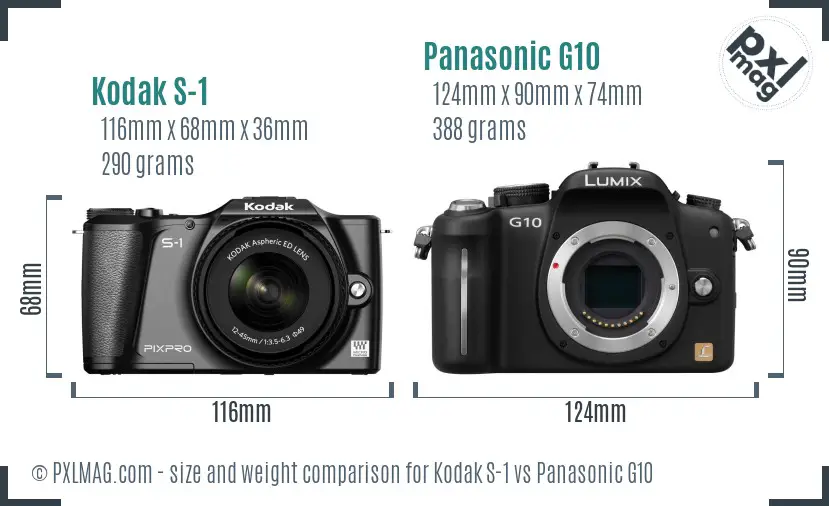 Kodak S-1 vs Panasonic G10 size comparison