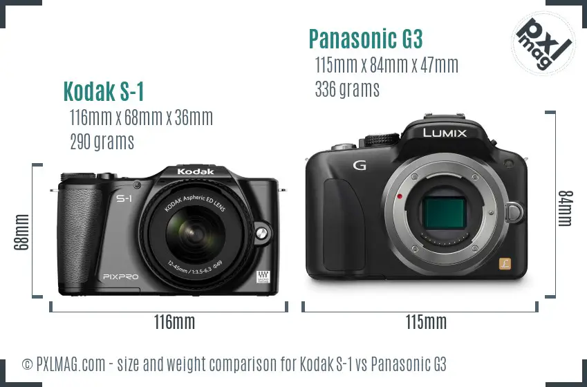 Kodak S-1 vs Panasonic G3 size comparison